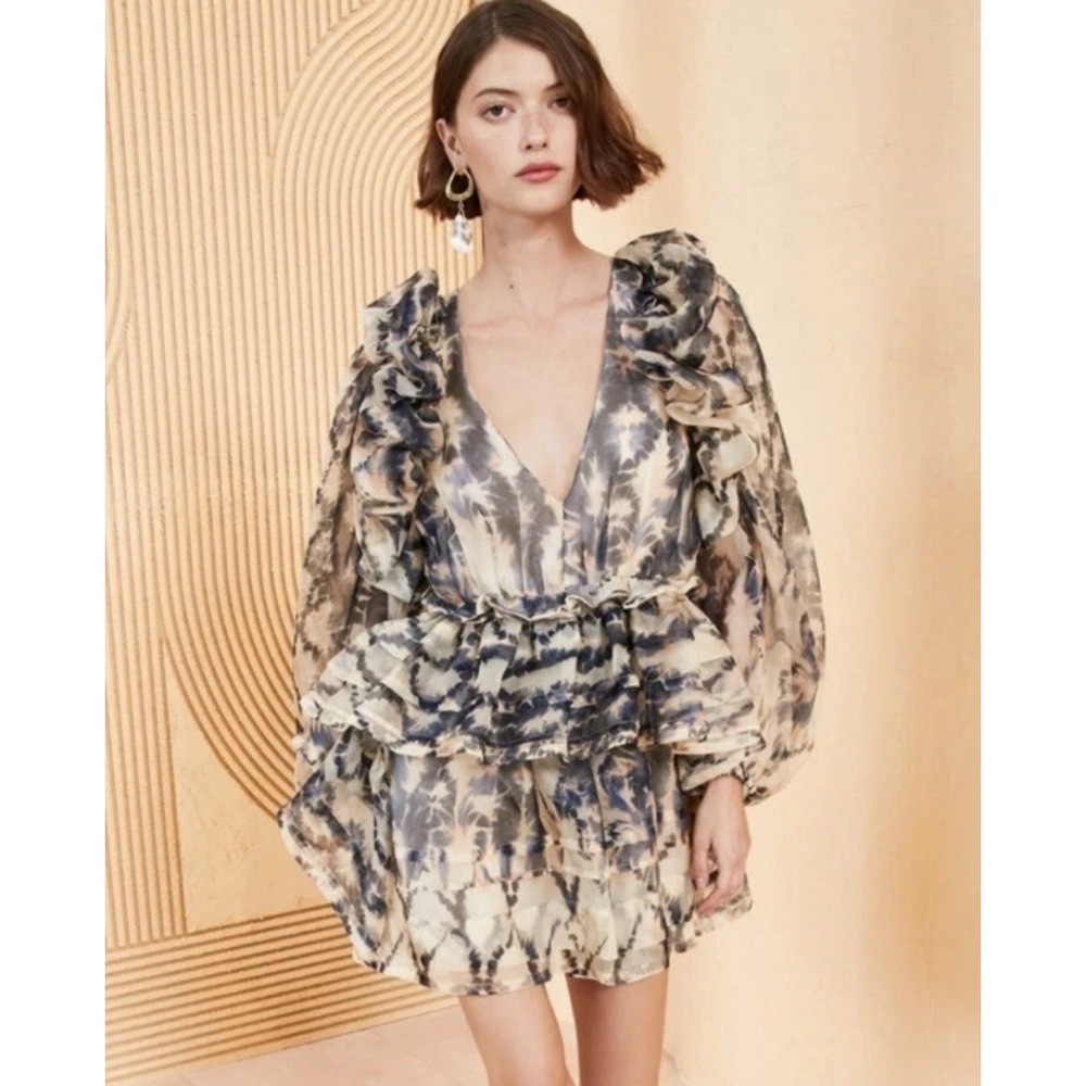 Ulla Johnson Adelaide Dress Women 2 Multi Ruffle Abstract Silk Runway Party 2023